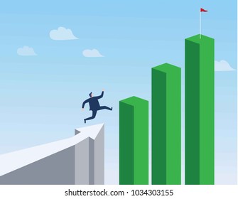 Businessman running to the top of the graph.
Business concept of goals, success, ambition,
achievement and challenge.
vector illustration cartoon flat design.