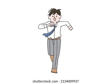  A businessman running toward us, a comical handwritten person, a vector, and simple coloring of line drawings.