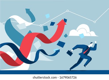 Businessman running towards his goals - Vector