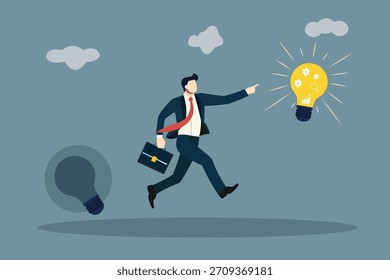 Businessman Running Towards Idea Solution Success | Finding Innovation Creative Concept Vector