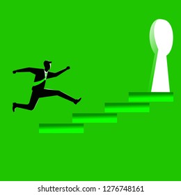 businessman running towards a key hole