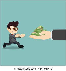 businessman running towards money