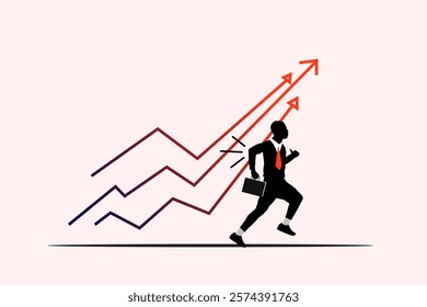 Businessman Running Towards Rising Upward Trends Growth Success