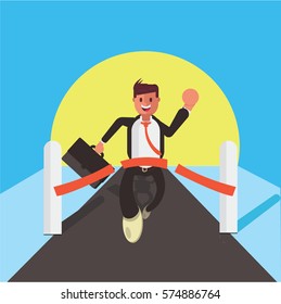  Businessman running towards success as the sun sets.