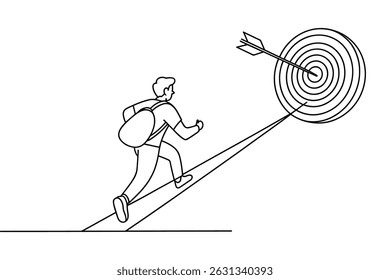 Businessman Running Towards Target Arrow Line Art Vector