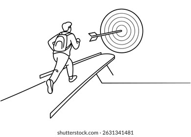 Businessman Running Towards Target Arrow Line Art Vector