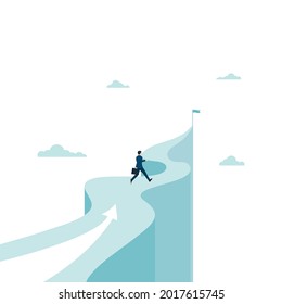Businessman running towards the target on the mountain. concept business success. leadership, ambition. Eps-10 vector illustration flat