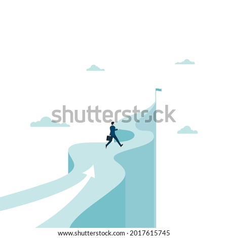 Businessman running towards the target on the mountain. concept business success. leadership, ambition. Eps-10 vector illustration flat