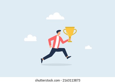 Businessman running with a trophy. Vector illustrations