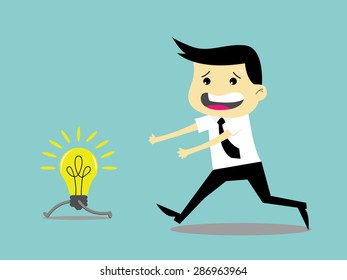 Businessman running and try to catch idea, Business concept vector illustration