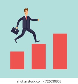 Businessman running up, growth. Flat design vector illustration.