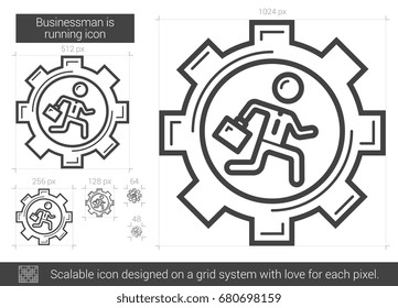 Businessman is running vector line icon isolated on white background. Businessman is running line icon for infographic, website or app. Scalable icon designed on a grid system.