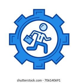 Businessman está ejecutando un icono de línea vectorial aislado en el fondo blanco. Businessman está ejecutando un icono de línea para infografía, sitio web o aplicación. Icono azul diseñado en un sistema de cuadrícula.