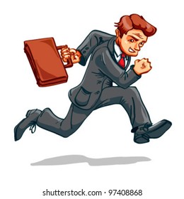 Businessman running very quickly with a suitcase