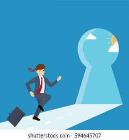 Businessman running to the way out : Business concept flat design vector illustration