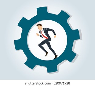 Businessman running in wheel gear vector