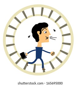 businessman running in a wheel on a circle