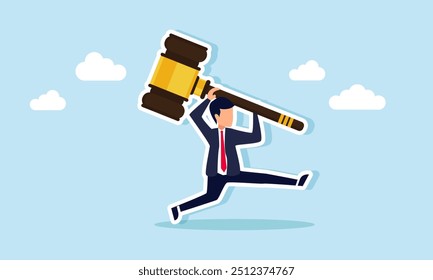 Businessman running while carrying a gavel, Illustration concept of Effort to seek justice in legal issues faced by a businessperson