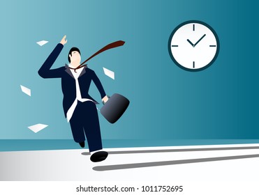 businessman running to work because late with clock on the background ,business concept,vector