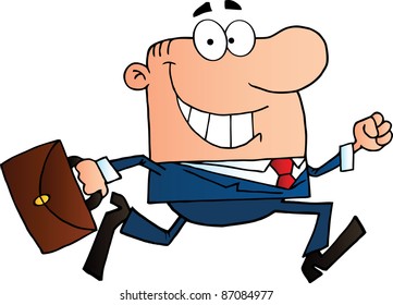 Businessman Running To Work With Briefcase