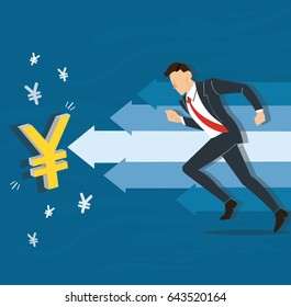 businessman running to yen icon vector illustration