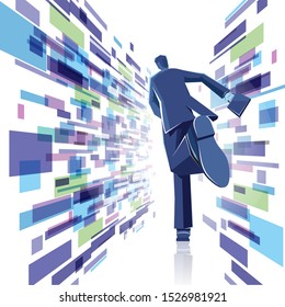 Businessman runs in an abstract background. Abstract composition.