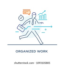 Businessman runs forward to success. growth charts. Line icon illustration. Success, rates