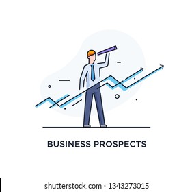 Businessman runs forward to success. growth charts. Line icon illustration Eps10 file. Success, rates
