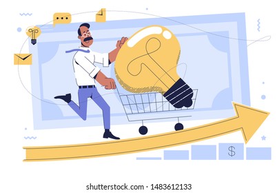Businessman runs forward with a supermarket basket