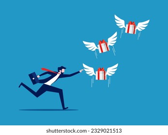 Businessman runs to grab a gift box. vector 