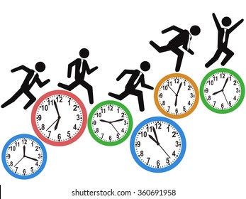 businessman runs on time clocks