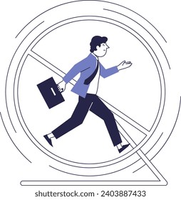 Businessman runs in a squirrel wheel. Metaphor of goal unattainability.