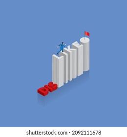 Businessman runs to target on text word DISLIKE into LIKE, arrange in alphabet order with ladder for the climb up the obstacle and red flag at the end. Online content marketing and crisis management.