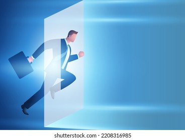 Businessman runs through the light barrier, success, achievement, vector illustration