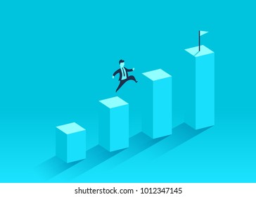 The businessman runs to the top of the financial schedule. Leader, winner and concept of success. Vector illustration