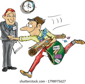 Businessman in a rush running out the door