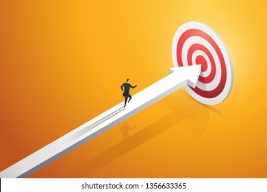 Businessman rushing on the arrow to the target goal and success. Business concept illustration Vector