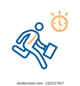 Businessman rushing to work with a clock icon. Vector illustration for concepts of business, projects, deadlines, time