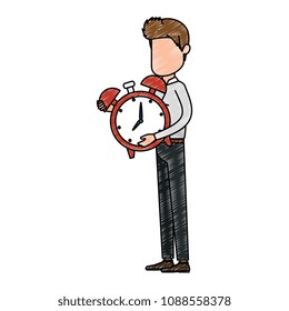 businessman sad with alarm clock avatar character