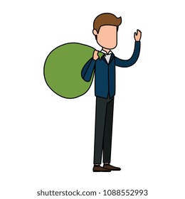 businessman sad with money sack avatar character