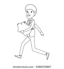businessman sad with piggy savings avatar character