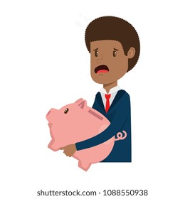 businessman sad with piggy savings avatar character