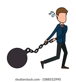 businessman sad with slave shackle avatar character