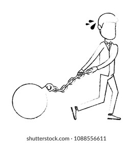businessman sad with slave shackle avatar character