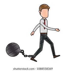 businessman sad with slave shackle avatar character