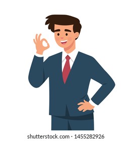 businessman said ok, with hand gestures, the expression of young worker said ok, young smile and happy businessman