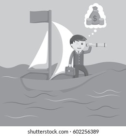 businessman sail for the money black and white color style