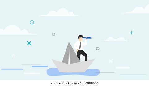 businessman is sailing on a boat .chasing job or opportunity concept flat image.