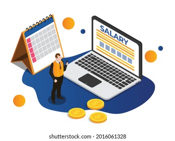 Businessman with Salary report isometric 3d vector concept for banner, website, illustration, landing page, flyer, etc.