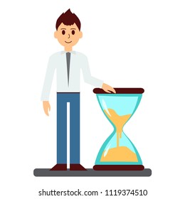 Businessman with sand clock. Time Management vector design illustration